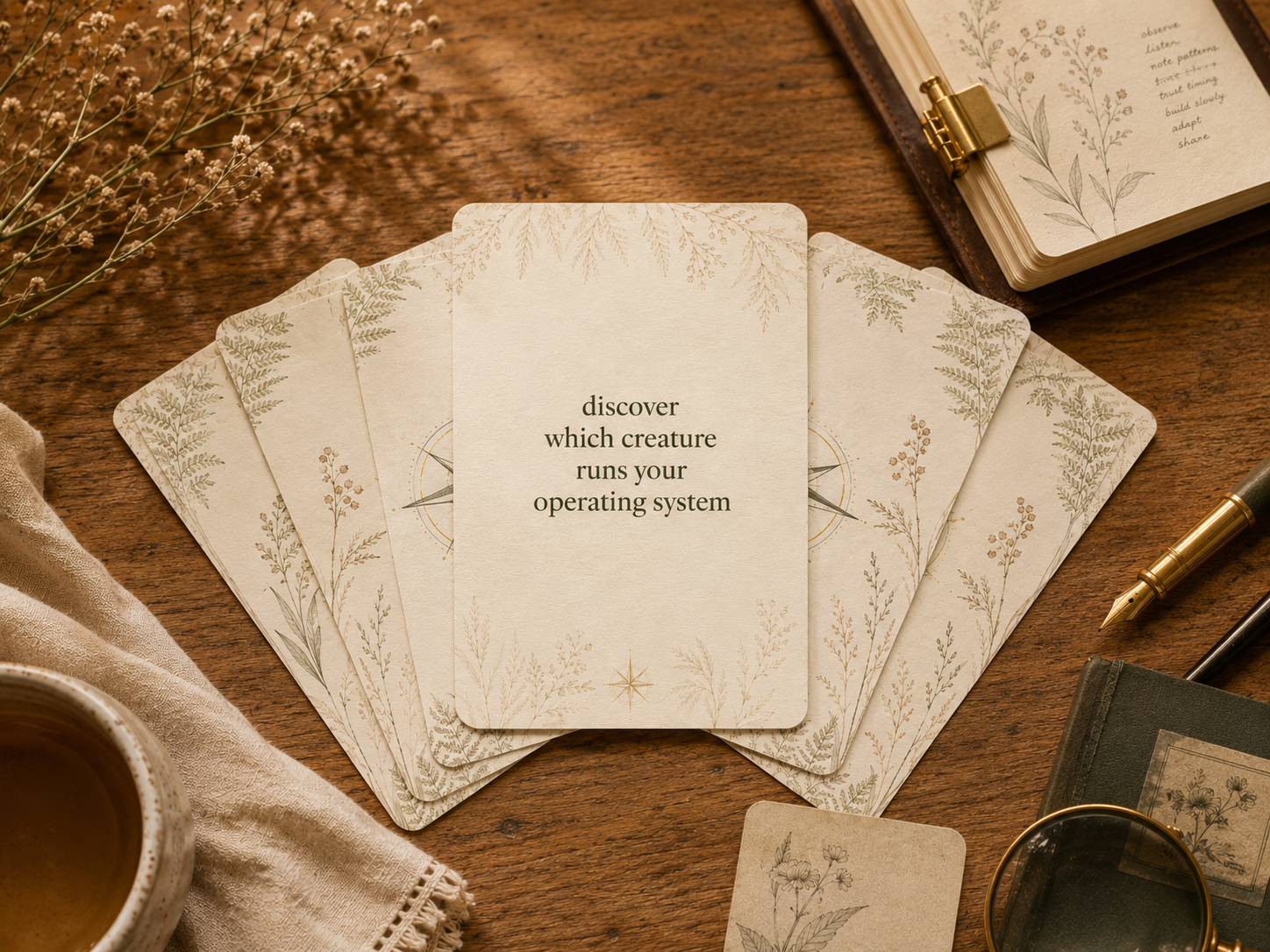 fanned out cards for the which creature runs your operating system quiz